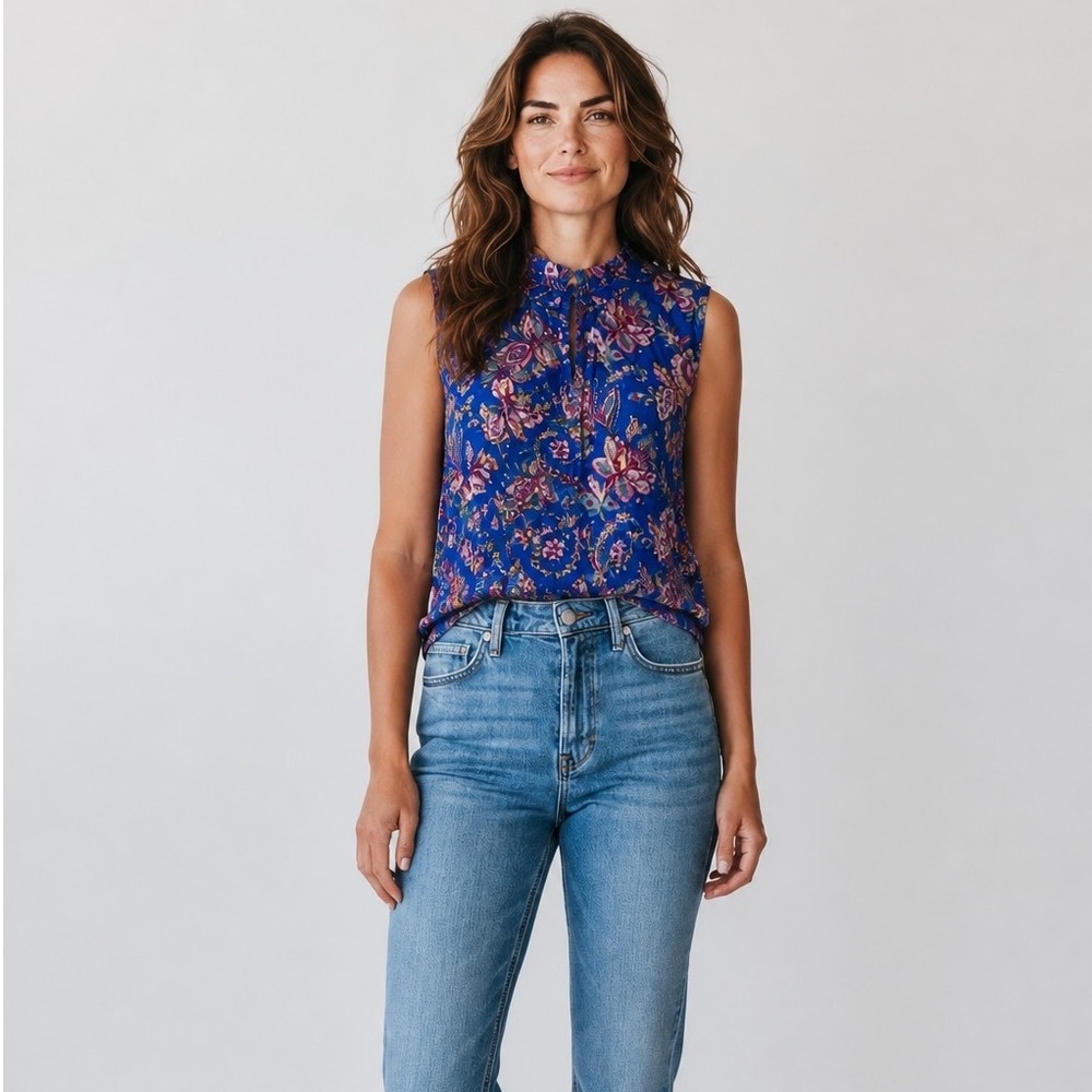 J. Crew Liberty London Blue Floral Sleeveless Blouse Tank Top Paisley Boho 8